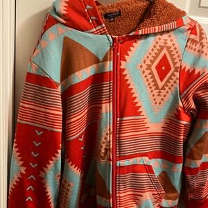 Colorful Navajo print Sherpa lined Hoodie size 2x